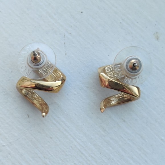 Vintage Roman Gold-plated Rainbow Rhinestone Swirl Earrings - Picture 2 of 5